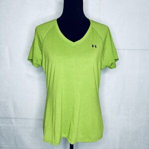 Under Armour Semi-Fitted Heat Gear V-Neck Women's Top Lime Green Size L